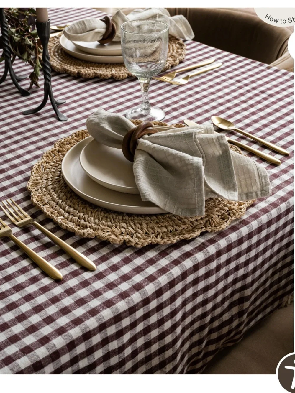 McGee and Co Fringed Tablecloth - White and Burgundy Gingham